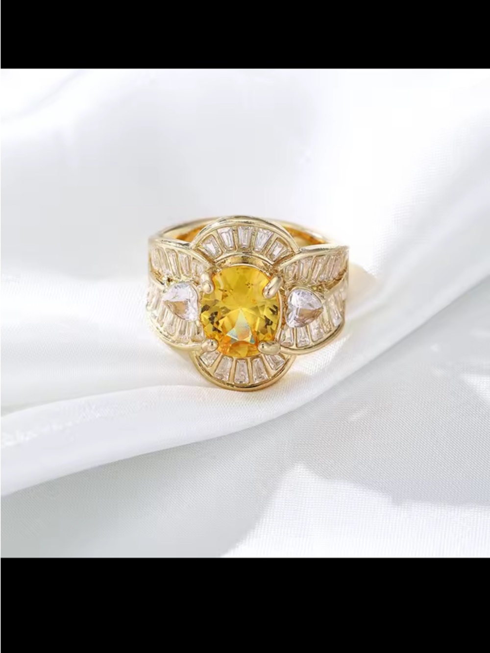 Gold Ring with Oval Orange Center Stone and Diamond Accents - Picture 5 of 6